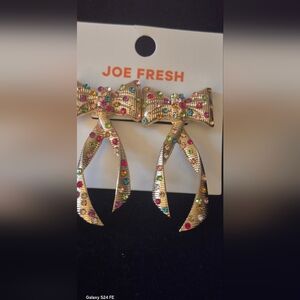 Joe Fresh Gold Bow Earrings with Colorful Gems,, Free With Any Purchase